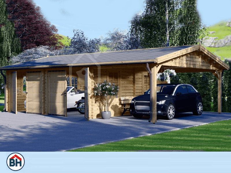 product Garage en bois double avec carport 54m2 photo