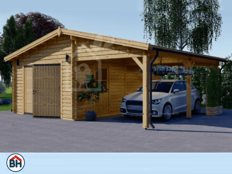 product  Garage en bois 4x6m avec carport 3x6m  photo